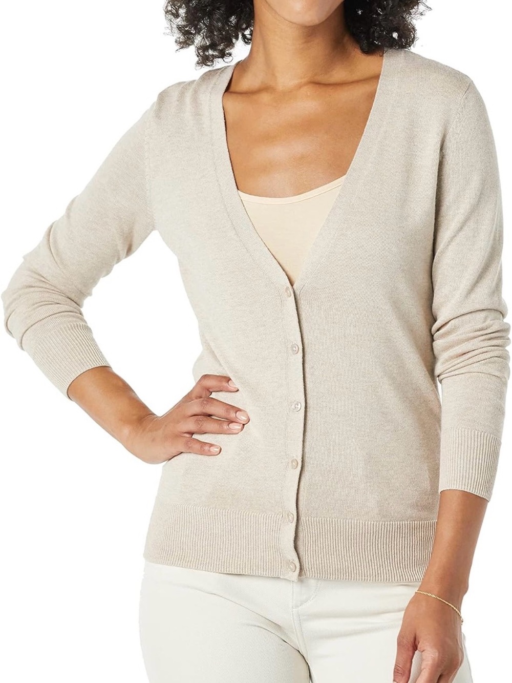 NWOT Amazon Essentials Classic V-Neck Women’s Cardigan Sweater Oatmeal Beige XS